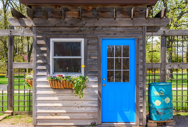 Guest House with blue door.