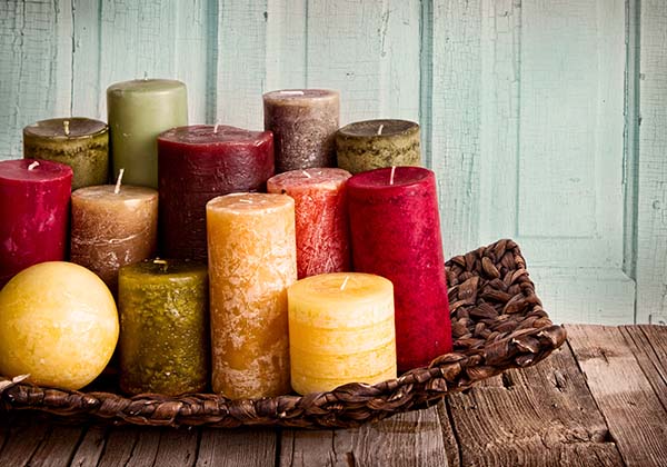 A colorful collection of decorative candles to give any room a fresh scent and a pop of color